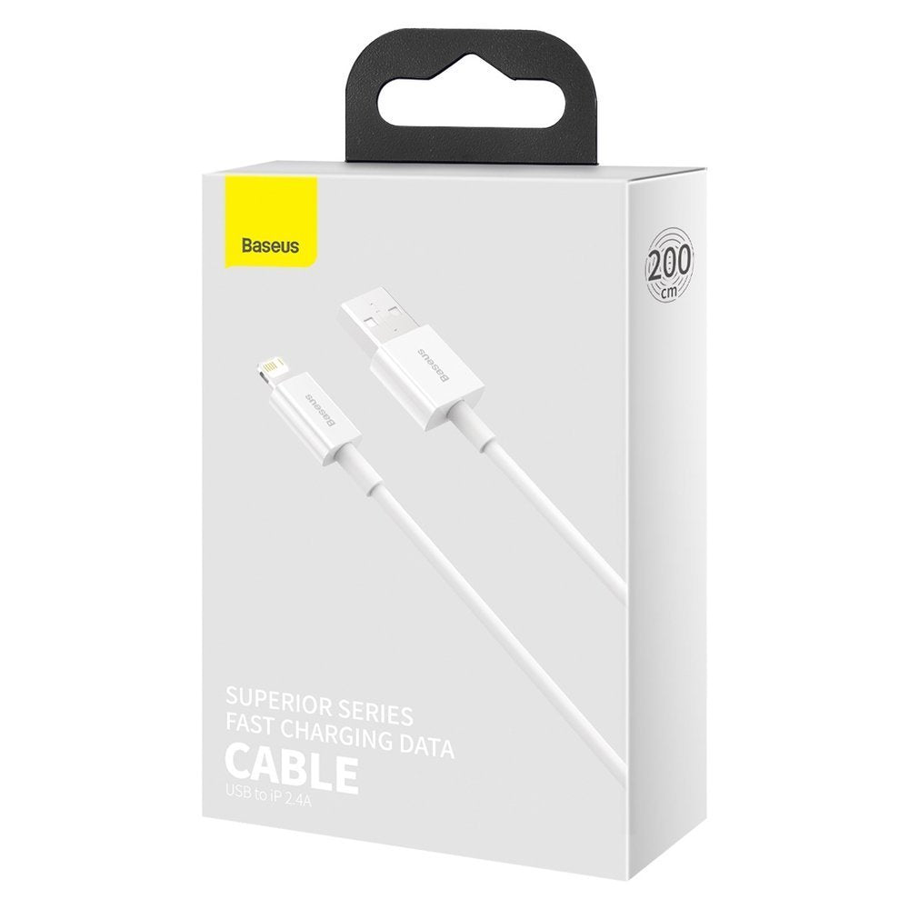 Data- og opladningskabel USB-A - Lightning Baseus Superior Series, 20W, 2m, hvid CALYS-C02