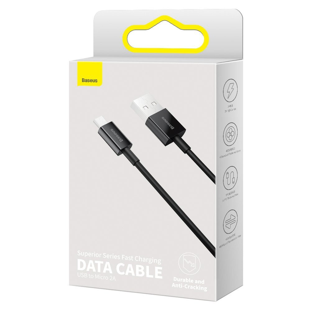 Data- og opladningskabel USB-A - microUSB Baseus Superior Series, 18W, 1m, sort CAMYS-01