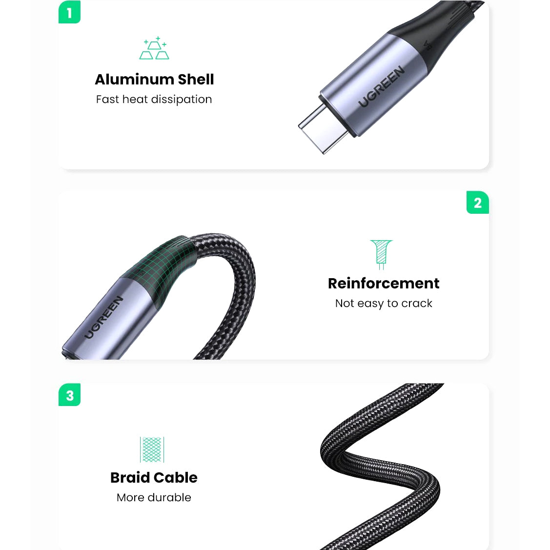 USB-C data- og opladningskabel - USB-C UGREEN US355, 100W, 1m, sort