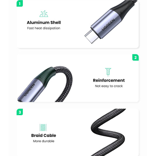 USB-C data- og opladningskabel - USB-C UGREEN US355, 100W, 1m, sort