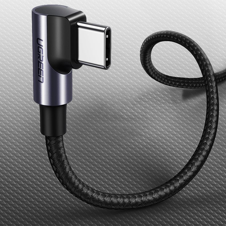 Data- og opladningskabel USB-C - USB-C UGREEN US255 Angled, 60W, 1m, Grå