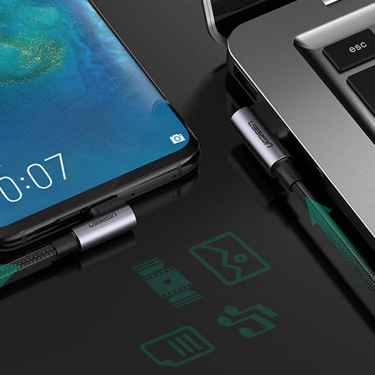 USB-A til USB-C data- og opladningskabel UGREEN US255 vinklet, 60W, 1m, grå