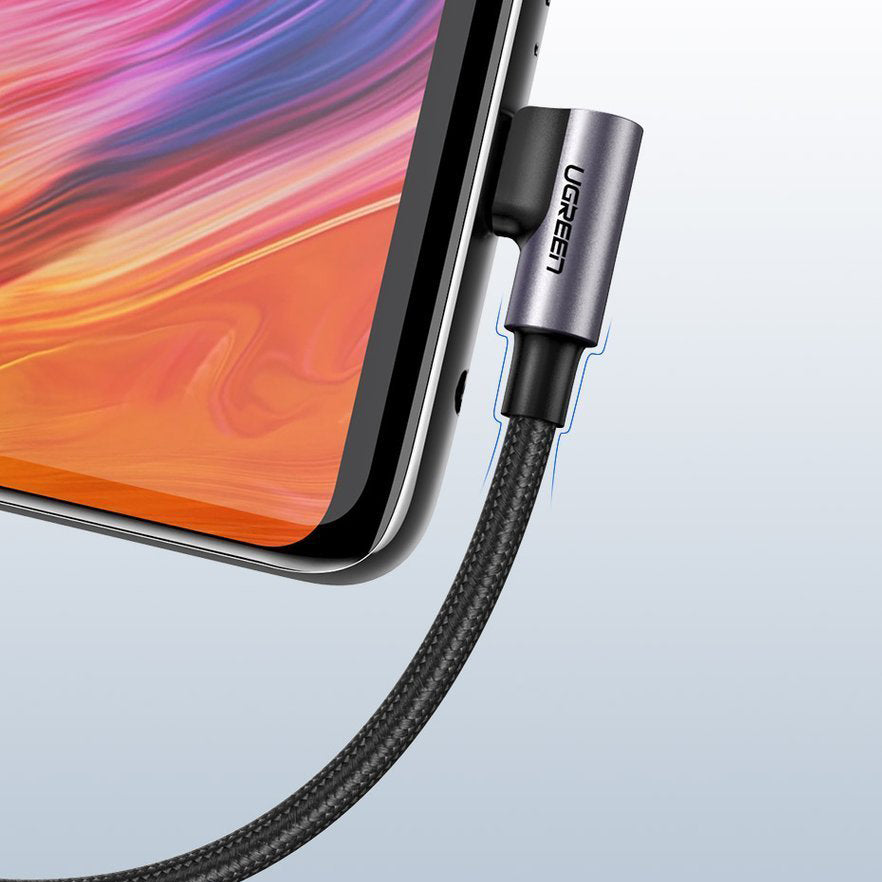 Data- og opladningskabel USB-A - USB-C UGREEN US284 Angled, 18W, 1m, Grå
