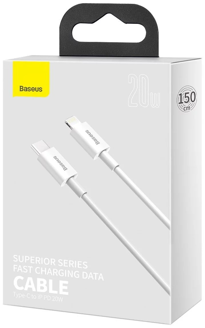 Data- og opladningskabel USB-C - Lightning Baseus Superior Series, 20W, 1,5m, Hvid CATLYS-B02