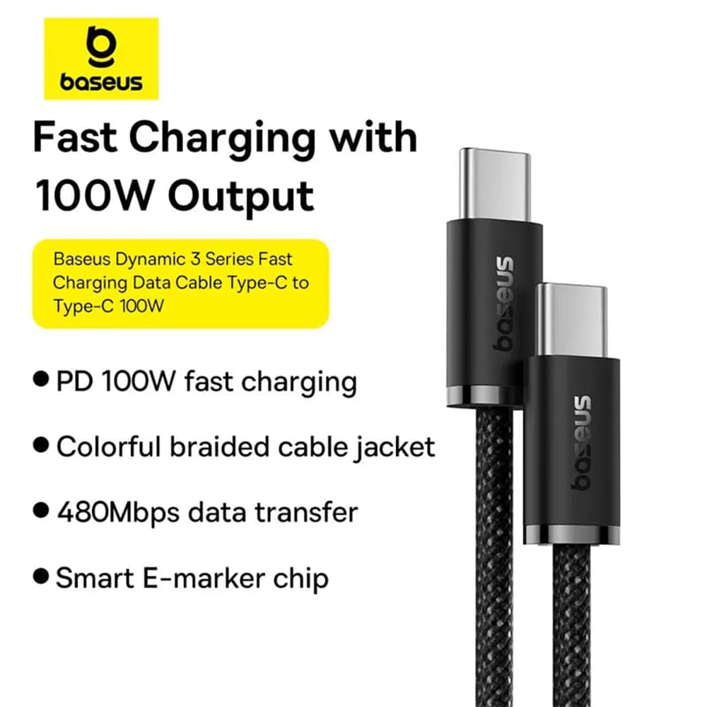 USB-C data- og opladningskabel - USB-C Baseus Dynamic 3 Series, 100W, 2m, sort P10367000111-01
