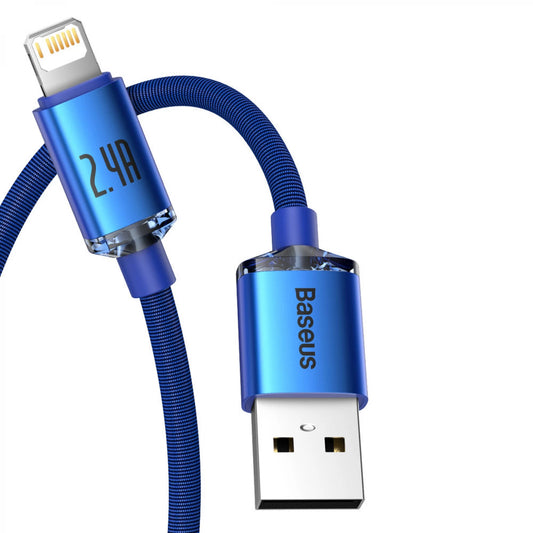 Baseus Crystal Shine Series USB-A - Lightning data- og opladningskabel, 18W, 2m, blå CAJYY000103