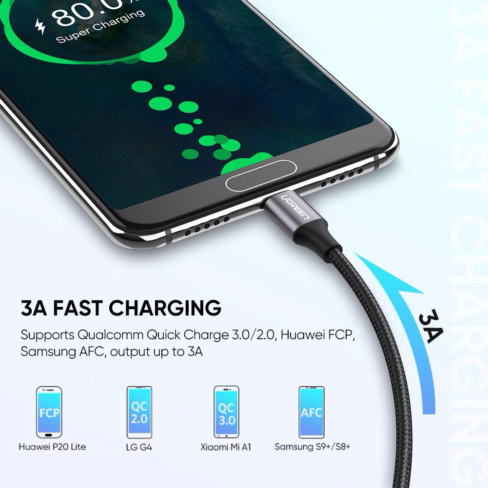 Data- og opladningskabel USB-A - USB-C UGREEN US288, 18W, 0,5m, Sort
