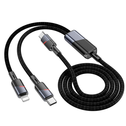 Data- og opladningskabel USB-C - Lightning / USB-C HOCO U139 2in1, 100W, 1.2m, Sort