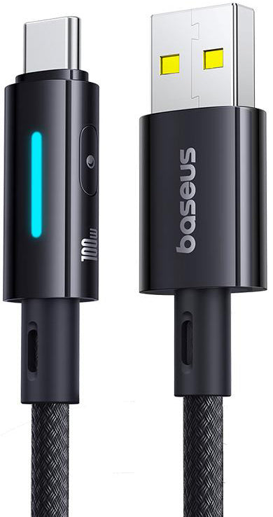 Data- og opladningskabel USB-A - USB-C Baseus Lit Button Control, 100W, 1m, Sort P10379002121-00