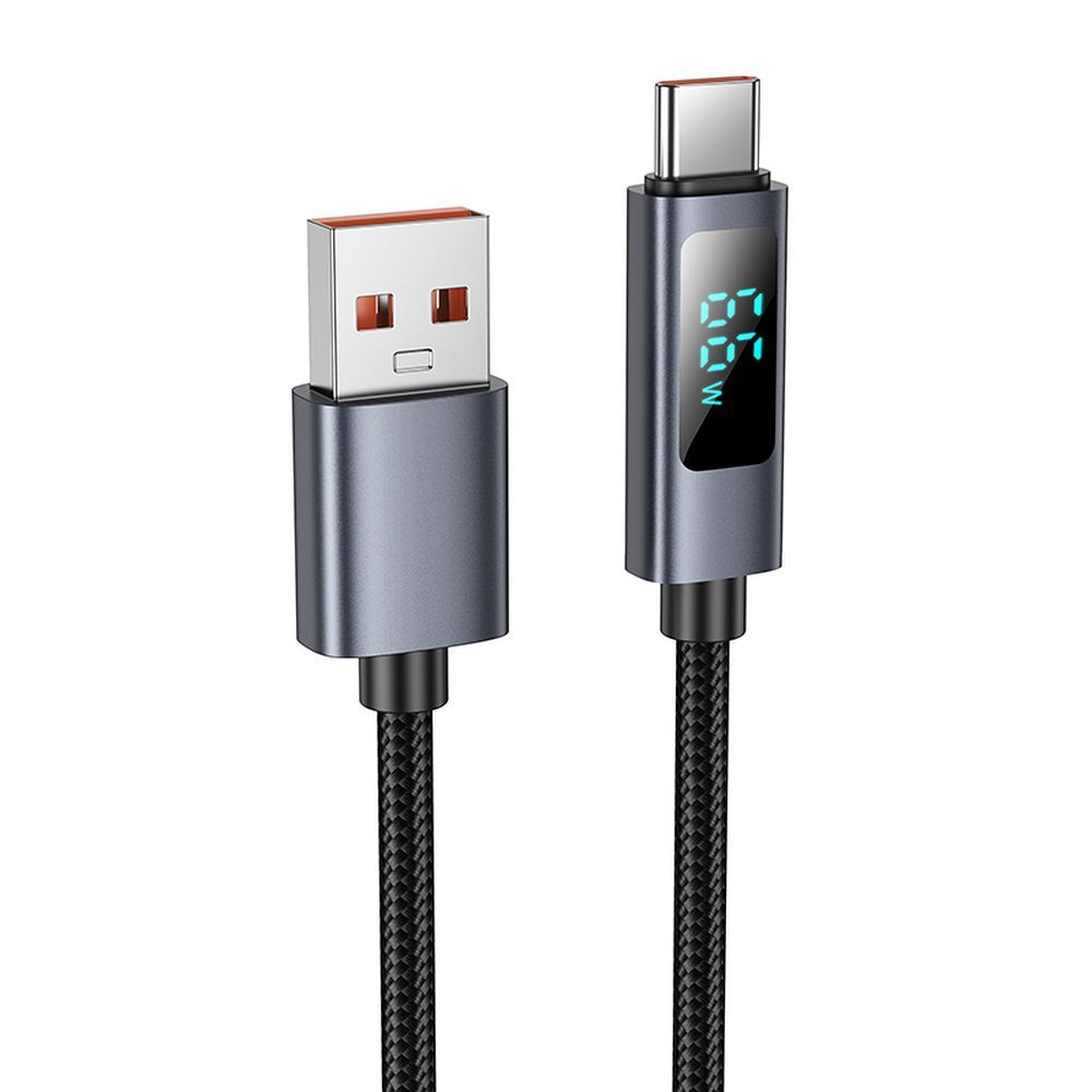 Data- og opladningskabel USB-A - USB-C HOCO Display X112, 100W, 1m, Sort
