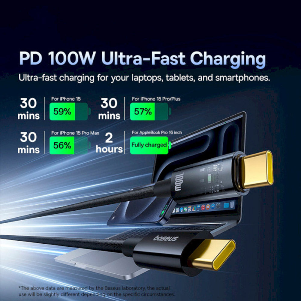 Data- og opladningskabel USB-C - USB-C Baseus Explorer, 100W, 1m, Sort P10319703111-00