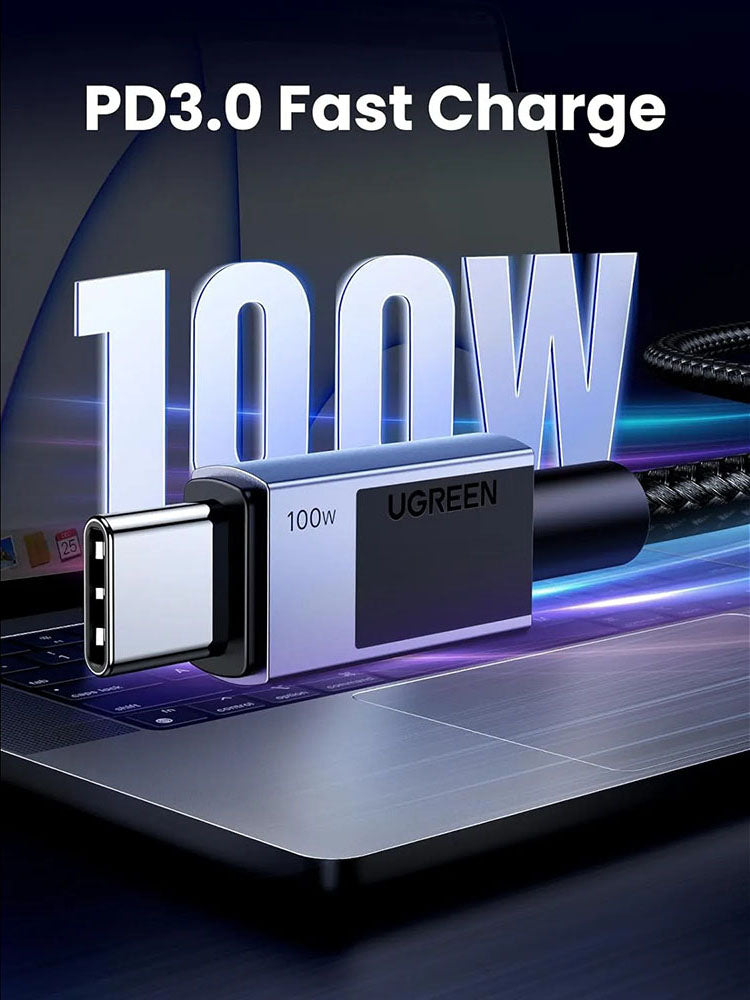Data- og opladningskabel USB-C - USB-C UGREEN L512, 100W, 0,5m, Grå