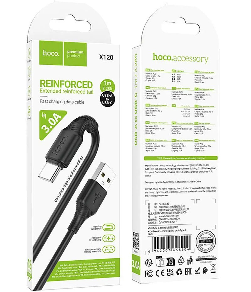 Data- og opladningskabel USB-A - USB-C HOCO X120, 60W, 1m, Sort