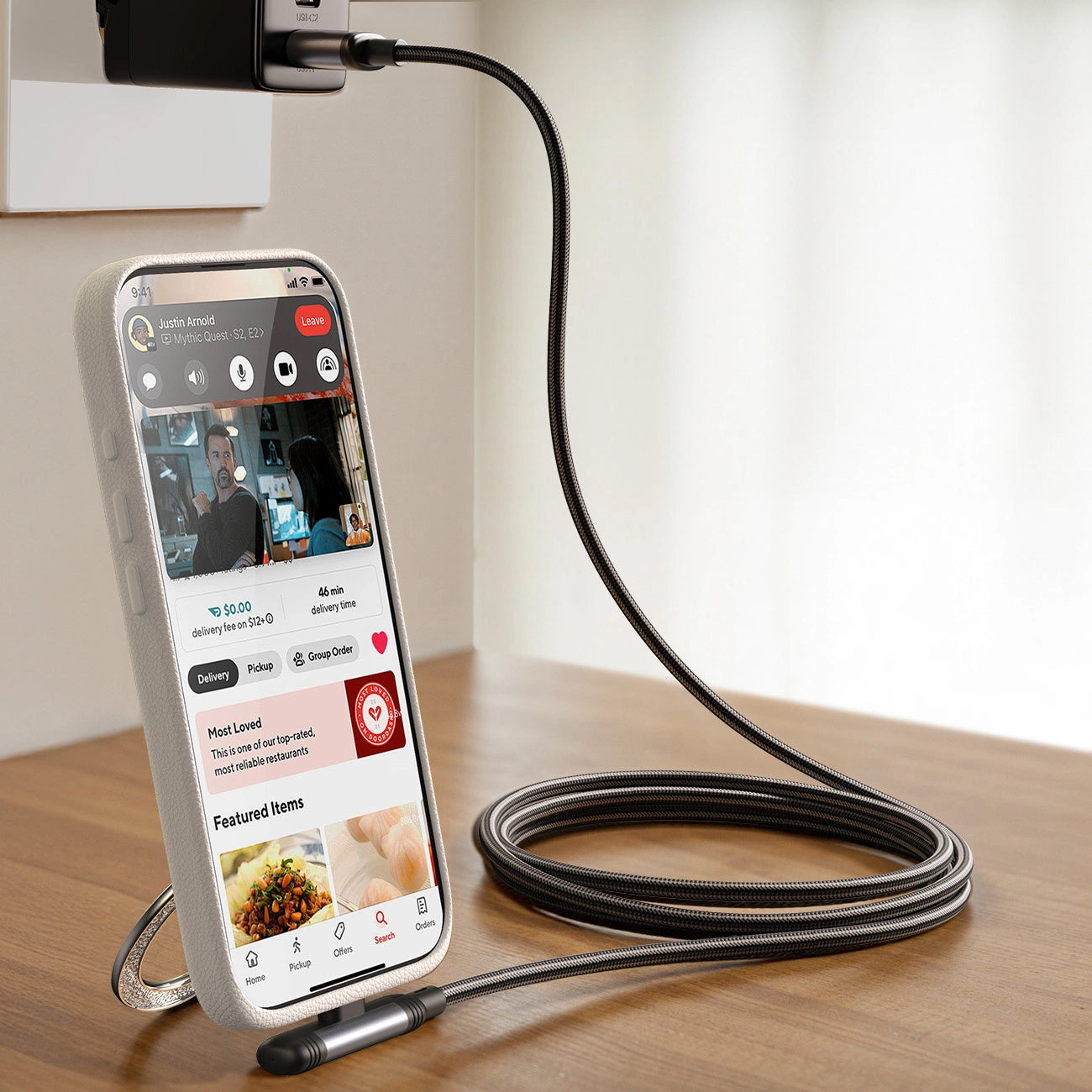 USB-C Data- og Opladningskabel - USB-C Joyroom S-A56 EnjoyX Angled, 60W, 1.2m, Sort