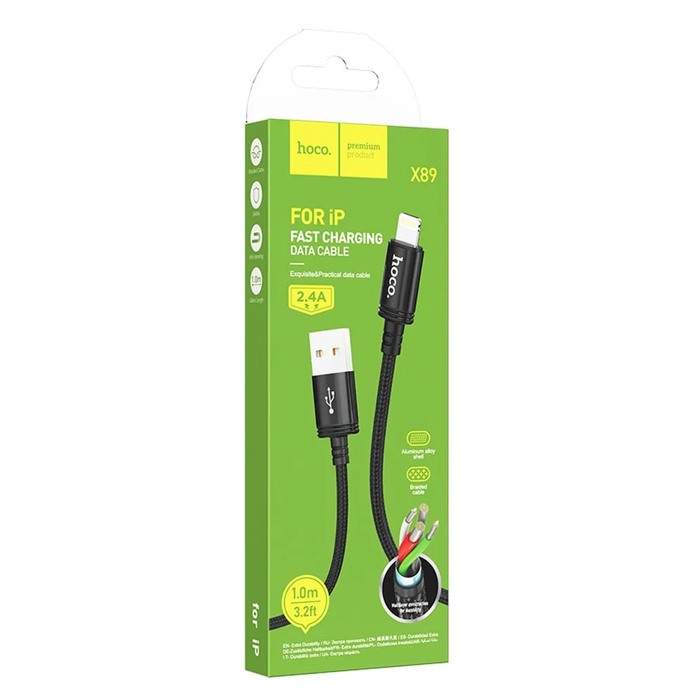 Data- og opladningskabel USB-A - Lightning HOCO X89, 18W, 1m, Sort