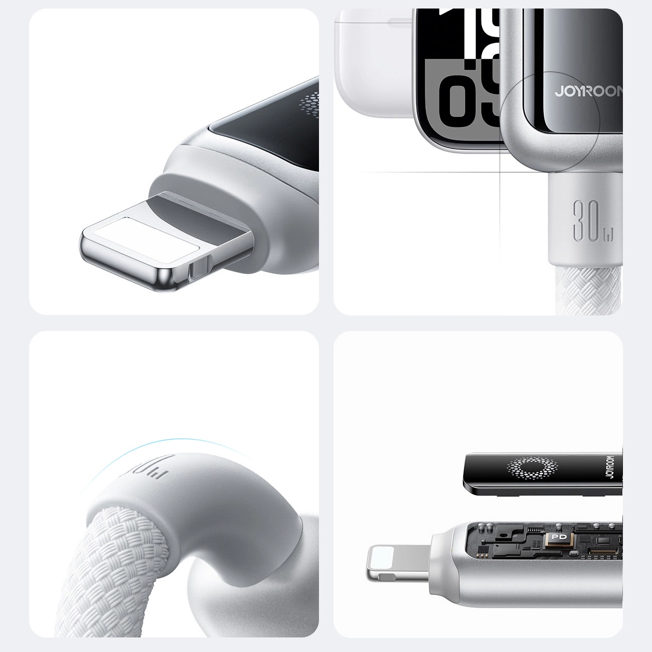 Data- og opladningskabel USB-C - Lightning Joyroom S-A55 StarFlight Display, 30W, 1.2m, Hvid