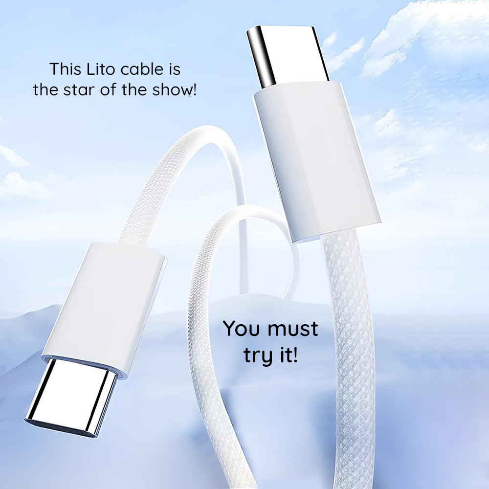 Data- og opladningskabel USB-C - USB-C Lito LD04CC, 60W, 2m, Hvid