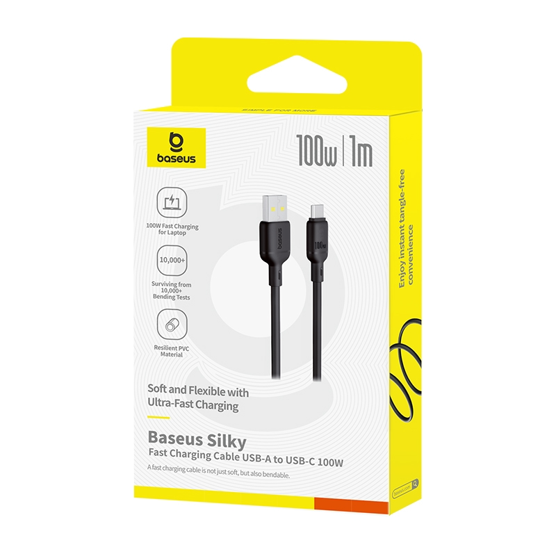 Data- og opladningskabel USB-A - USB-C Baseus Silky, 100W, 1m, Sort P10377703113-00