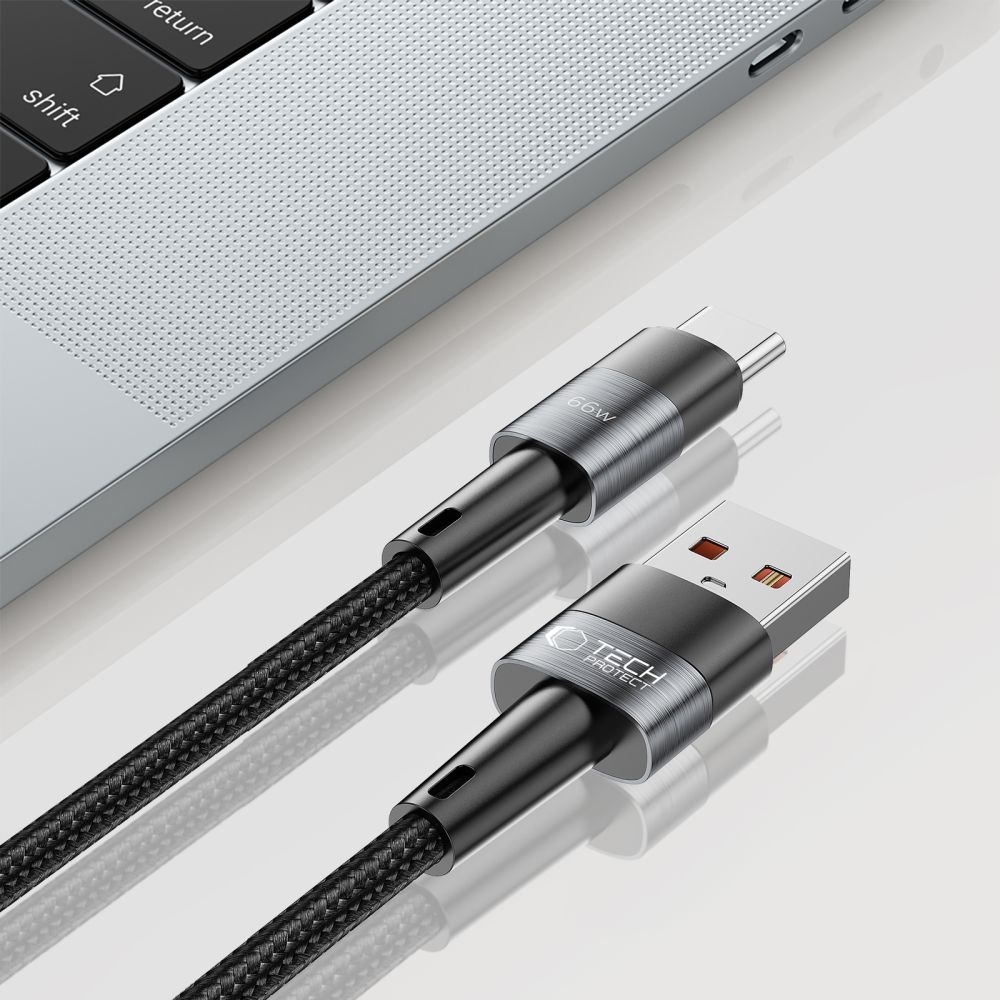 USB-A til USB-C data- og opladningskabel Tech-Protect Ultraboost, 66W, 0,5m, grå