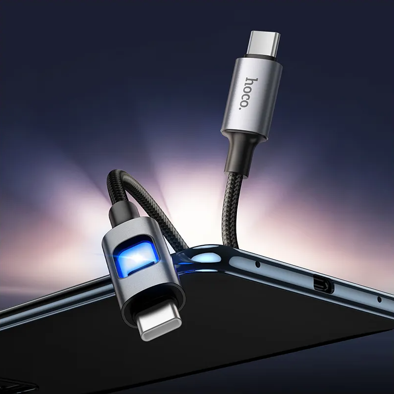 USB-C Data- og Opladningskabel - USB-C HOCO U144 Led, 60W, 1,2m, Sort