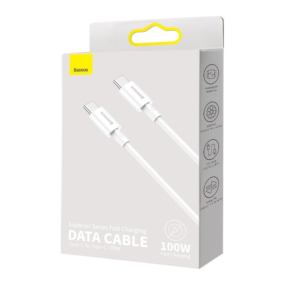 USB-C Data- og Opladningskabel - USB-C Baseus Superior Series, 100W, 2m, Hvid CATYS-C02