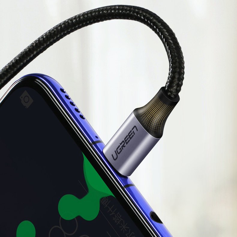 Data- og opladningskabel USB-C - USB-C UGREEN US255 Angled, 60W, 1m, Grå