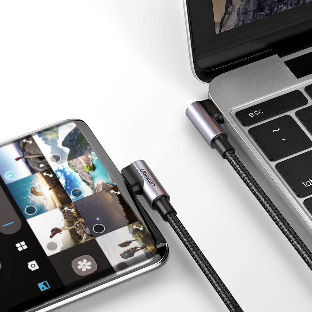 USB-C data- og opladningskabel - USB-C UGREEN US323 USB-C vinklet, 60W, 1m, sort