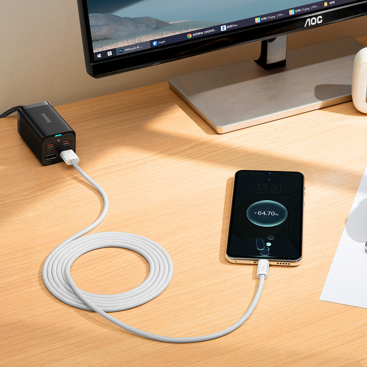 Data- og opladningskabel USB-A - USB-C Baseus Dynamic Series, 100W, 2m, hvid CALD000702
