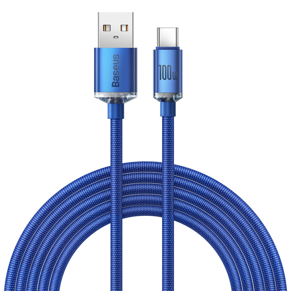 USB-A til USB-C Baseus Crystal Shine Series data- og opladningskabel, 100W, 2m, blå CAJY000503
