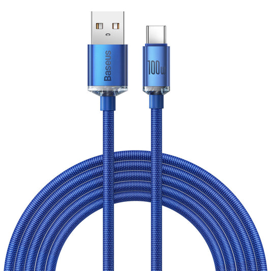 USB-A til USB-C Baseus Crystal Shine Series data- og opladningskabel, 100W, 2m, blå CAJY000503