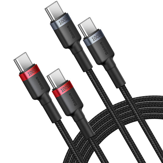USB-C data- og opladningskabel - USB-C Baseus Cafule, 100W, 1m, rød, sæt med 2 stk.