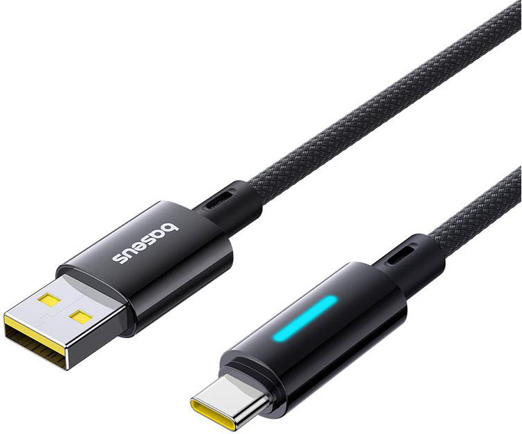 Data- og opladningskabel USB-A - USB-C Baseus Lit Button Control, 100W, 1m, Sort P10379002121-00