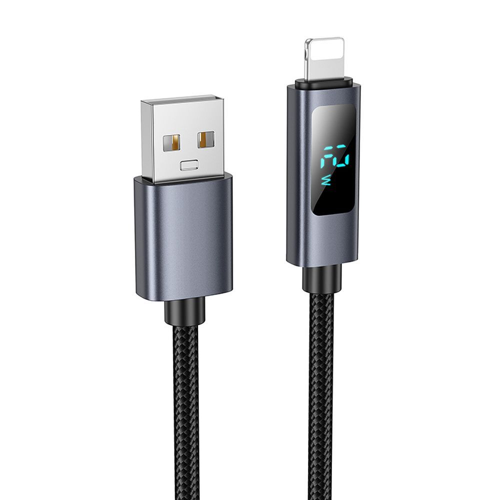 Data- og opladningskabel USB-A - Lightning HOCO Display X112, 18W, 1m, Sort