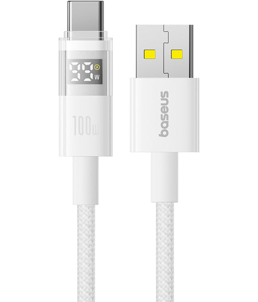 Data- og opladningskabel USB-A - USB-C Baseus Display 2, 100W, 1m, Hvid P10382701211-00