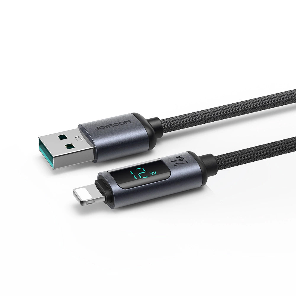 Data- og opladningskabel USB-A - Lightning Joyroom S-A16 Prism Display, 12W, 1.2m, Sort