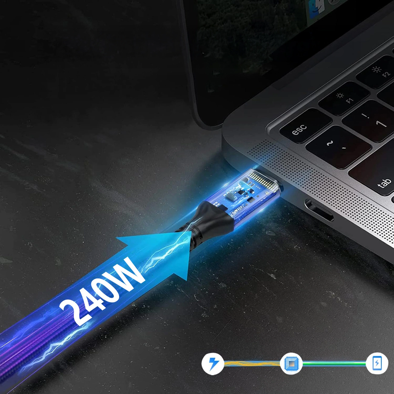 USB-C Data- og Opladningskabel - USB-C WZK WPS-UY42S, 240W, 2m, Sort