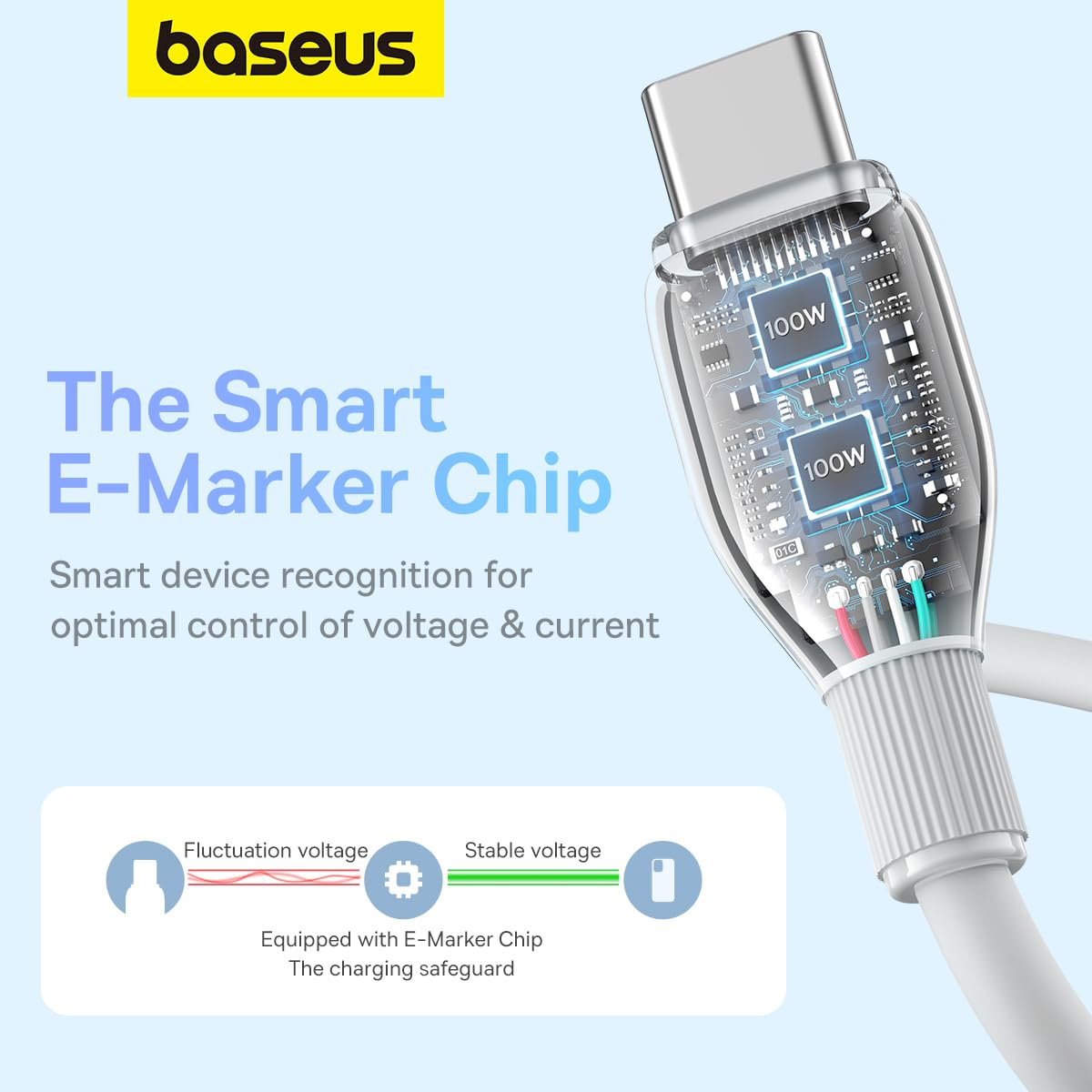 Data- og opladningskabel USB-C - USB-C Baseus Pudding, 100W, 1.2m, Hvid P10355702221-00