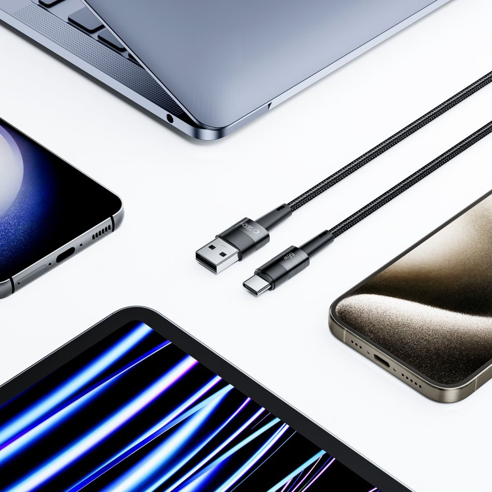 USB-A til USB-C data- og opladningskabel Tech-Protect Ultraboost, 66W, 0,5m, grå