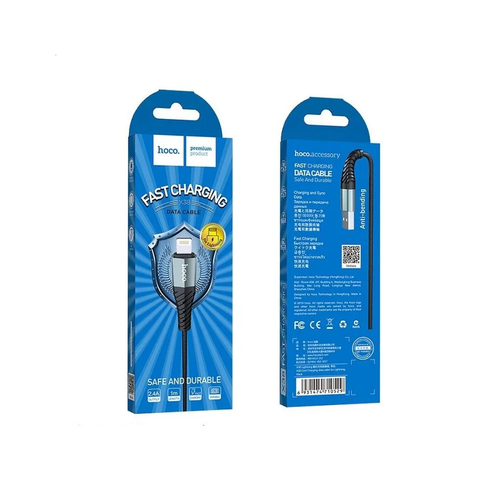 Data- og opladningskabel USB-A - Lightning HOCO X38 Cool, 18W, 1m, sort