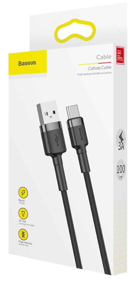 Data- og opladningskabel USB-A - USB-C Baseus Cafule, 60W, 1m, Grå CATKLF-BG1