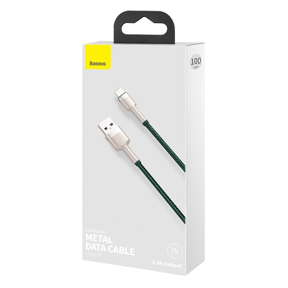 Data- og opladningskabel USB-A - Lightning Baseus Cafule Metal Series, 18W, 1m, Grøn CALJK-A06