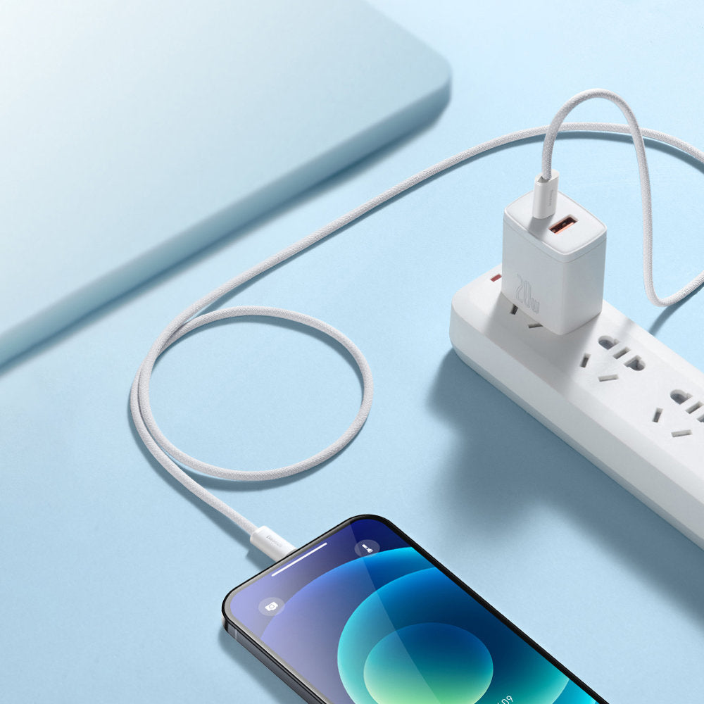 USB-C - Lightning Baseus Dynamic Fast Charging data- og opladningskabel, 20W, 1m, hvid CALD000002
