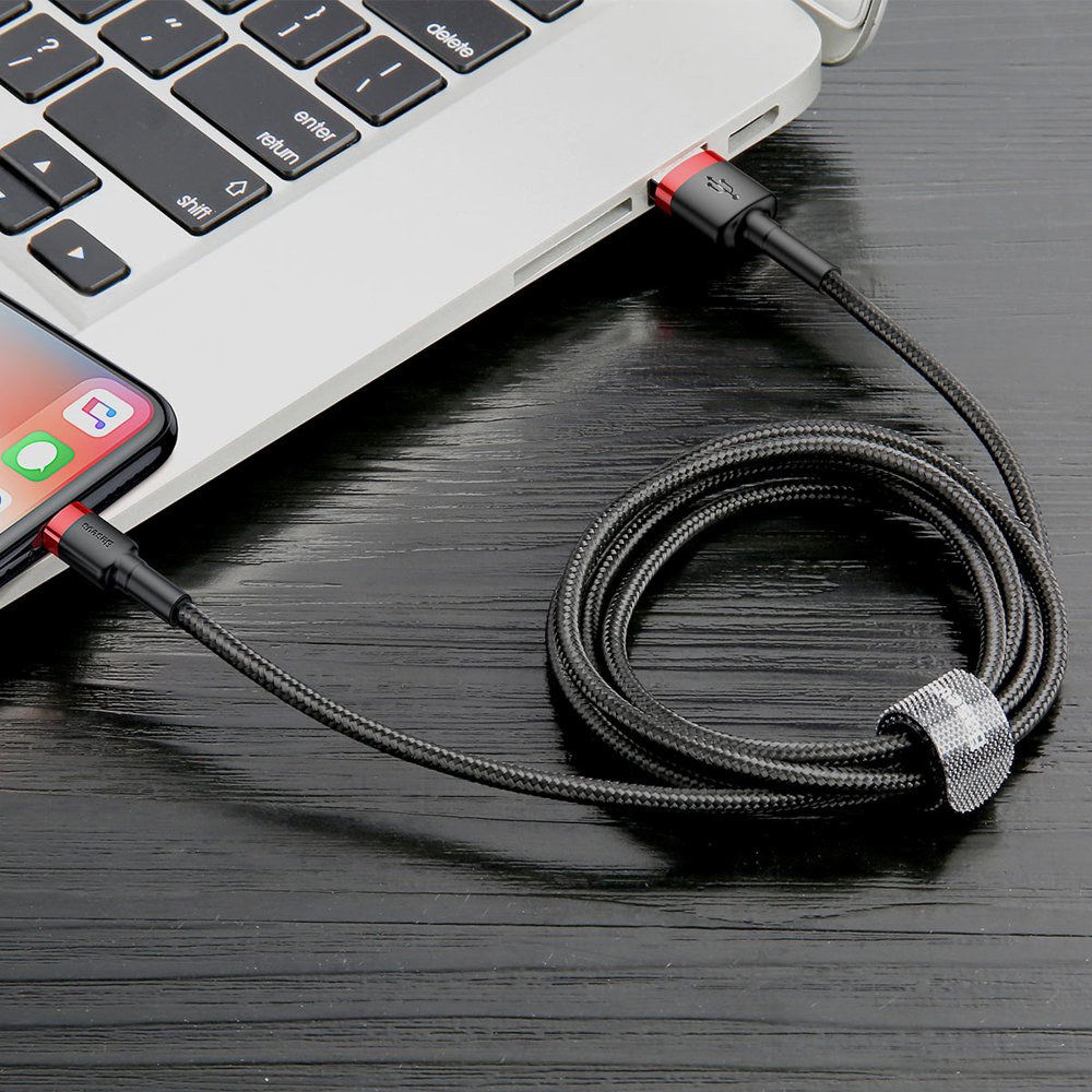 Data- og opladningskabel USB-A - Lightning Baseus Cafule, 18W, 0,5m, Rød CALKLF-A19