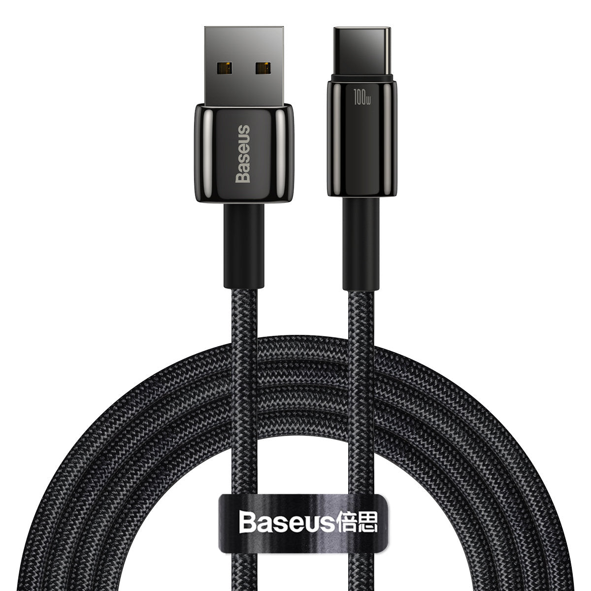 USB-A til USB-C Baseus Tungsten Gold, 100W, 2m, Sort CAWJ00010101