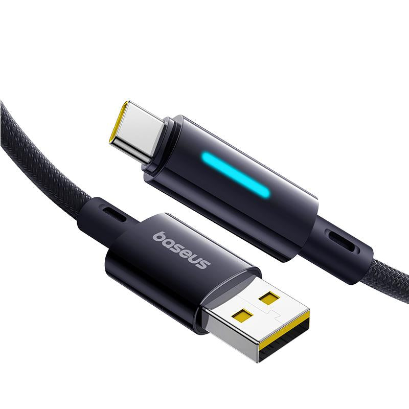 Data- og opladningskabel USB-A - USB-C Baseus Lit Button Control, 100W, 1m, Sort P10379002121-00