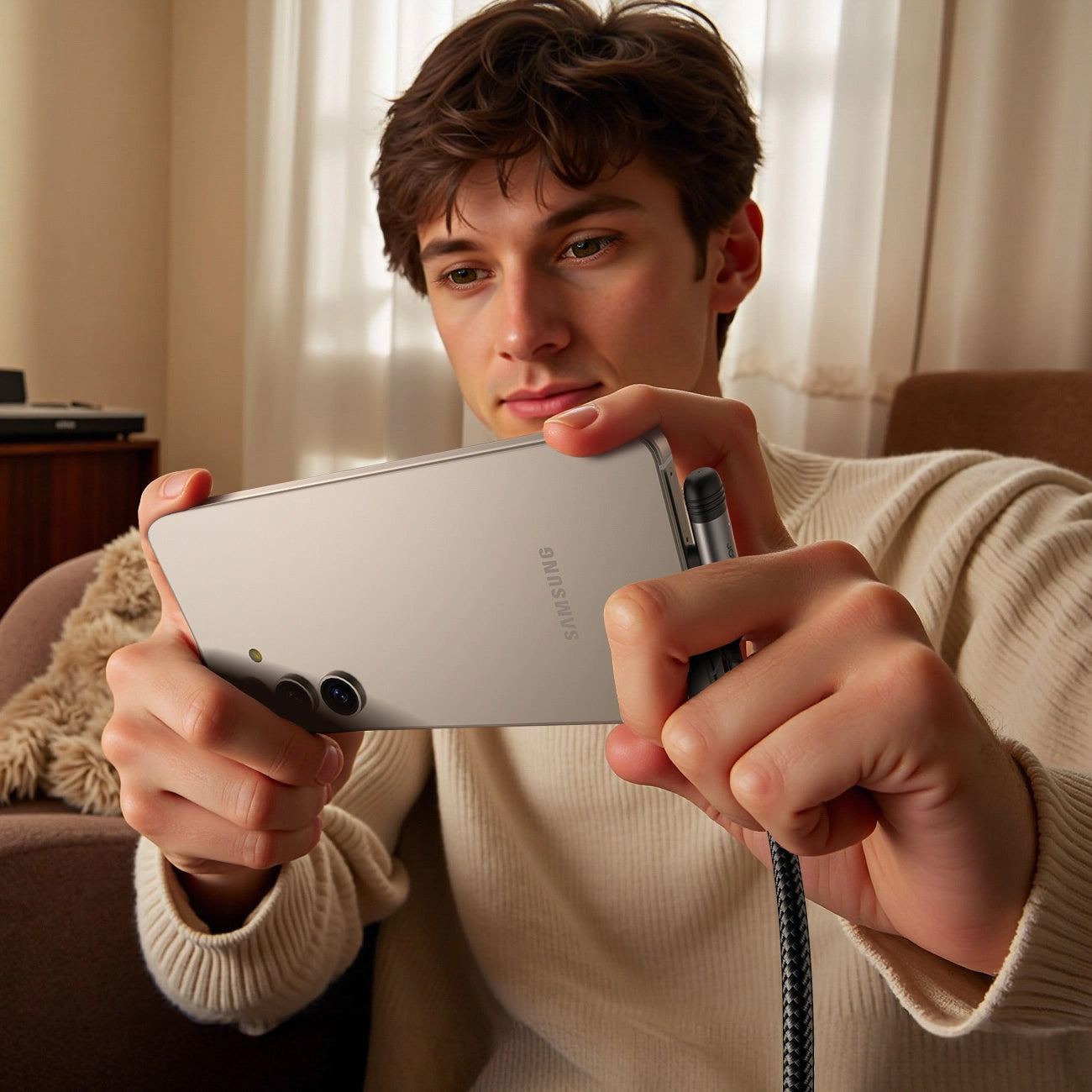 USB-C Data- og Opladningskabel - USB-C Joyroom S-A56 EnjoyX Angled, 60W, 1.2m, Sort