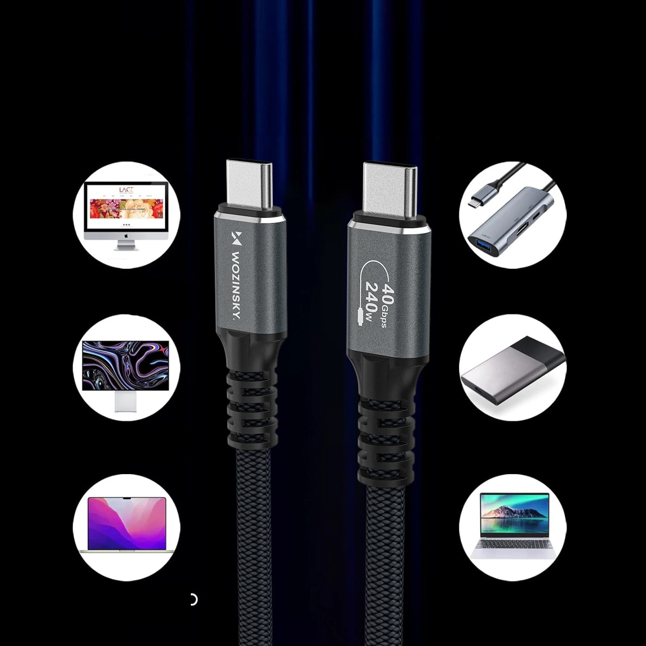 USB-C Data- og Opladningskabel - USB-C WZK WPS-UY42S, 240W, 2m, Sort