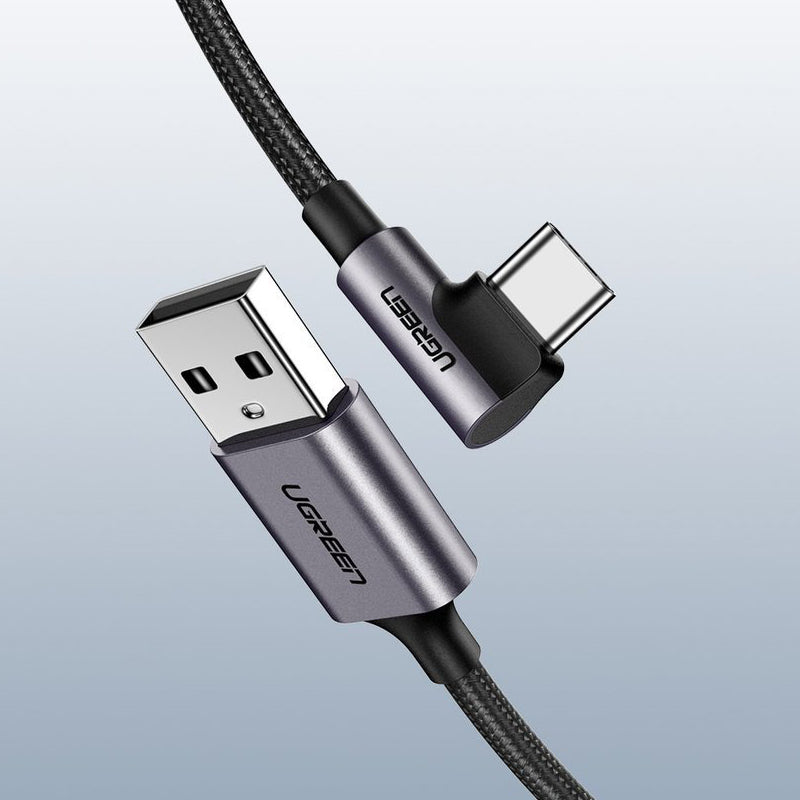 Data- og opladningskabel USB-A - USB-C UGREEN US284 Angled, 18W, 3m, Grå