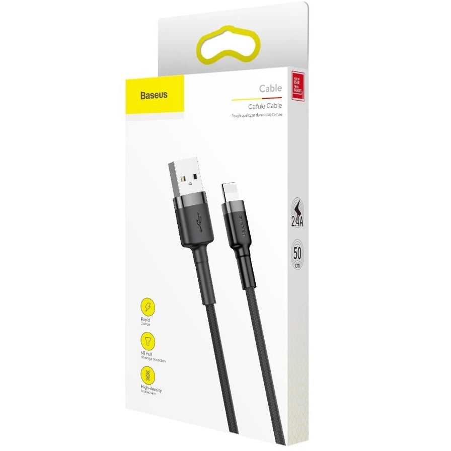 Data- og opladningskabel USB-A - Lightning Baseus Cafule, 18W, 0,5m, Grå CALKLF-AG1