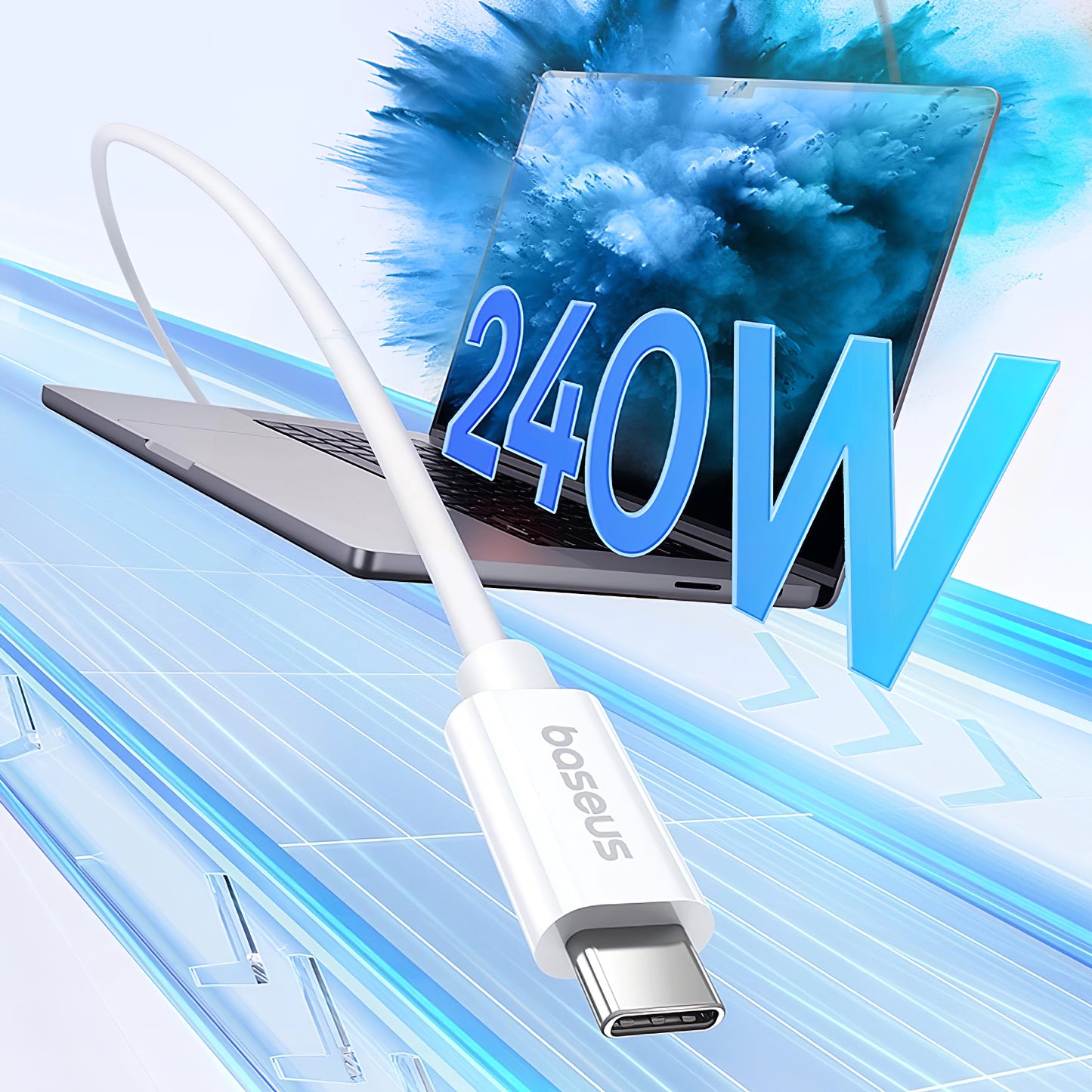 USB-C data- og opladningskabel - USB-C Baseus Superior Series 2, 240W, 1m, hvid P10365200211-02